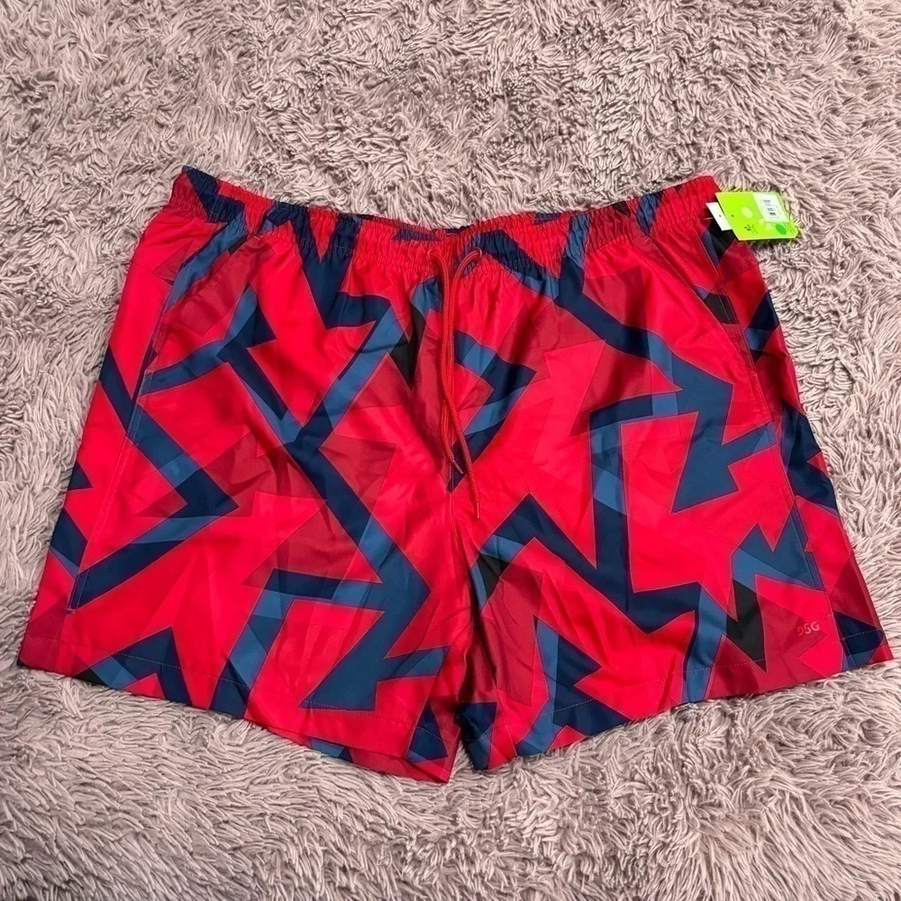 DSG Men Red Geometric Print Athletic Swim Shorts